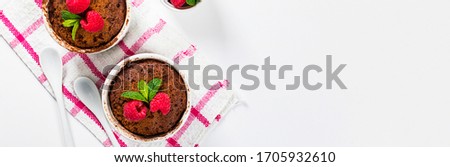 Microwave Chocolate Mug Cake Panoramic image. Selective focus.