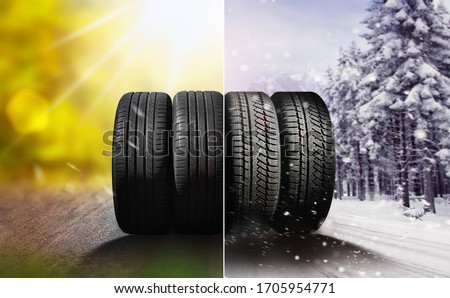 Swap winter tires for summer tires - time for summer tires Royalty-Free Stock Photo #1705954771