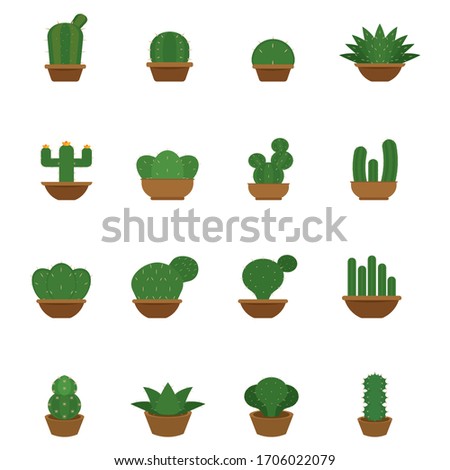 Set of cactus iconc in a pot plants - Vector illustration