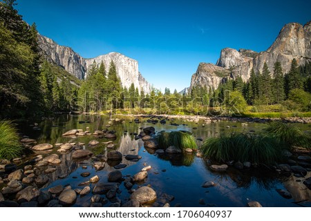 Beautiful Landscape view in Yosemite National Park, rock climbers legend Royalty-Free Stock Photo #1706040937