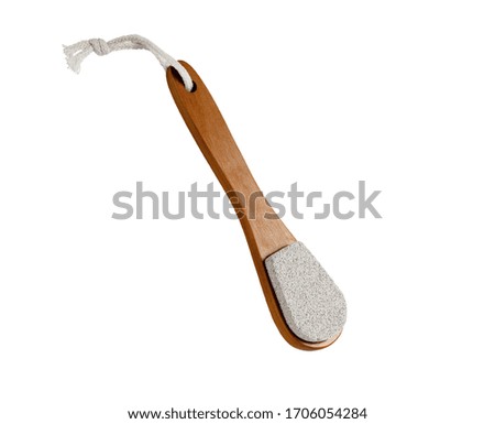 Pumice hygiene brush. Isolated on white background. Bath health natural organic body skin care concept photo.