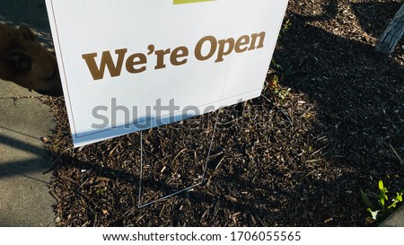 We Are Open Sign Restaurant Take Out Banner during Coronavirus Shelter in Place