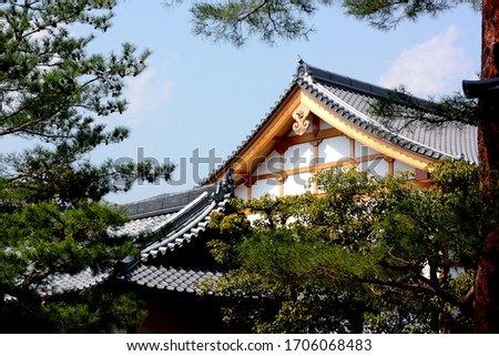 Ancient Japanese style rooftop with beautiful construction 