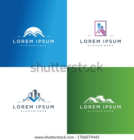 set colorful house building logo icon design vector template