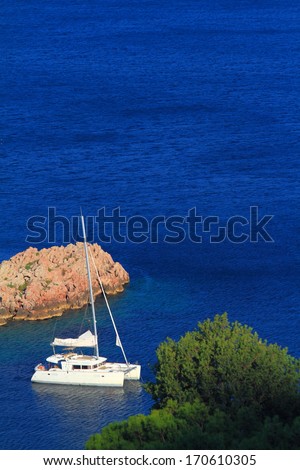 Catamaran anchored on the blue Adriatic sea