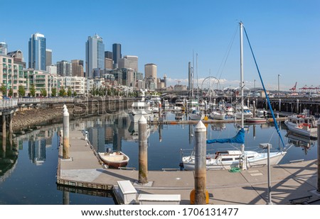 Pier 66 marina and the Seattle skyline Washington state.