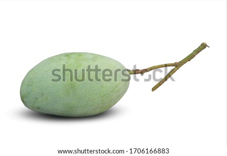 Die cut of  Fresh green mango isolated on White BackGround.
