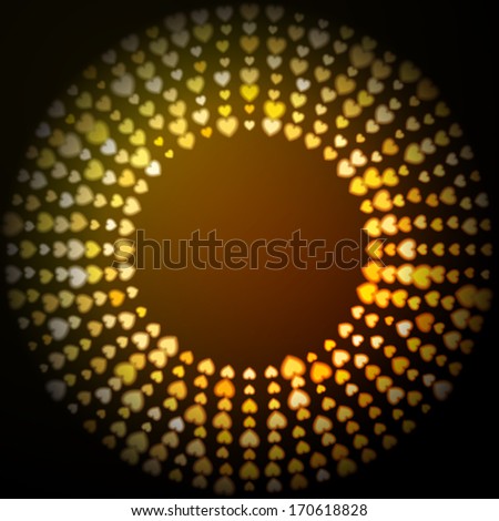 Golden heart frame. Colorful heart abstract background. Vector illustration.