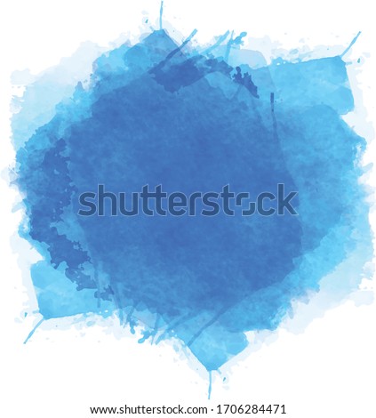 Blue watercolor paint background design with colorful orange pink borders and bright center, watercolor bleed and fringe with vibrant distressed grunge texture
