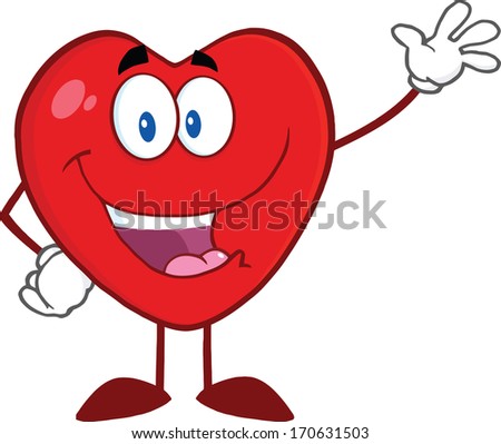 Happy Heart Cartoon Mascot Character Waving For Greeting. Raster Illustration Isolated on white