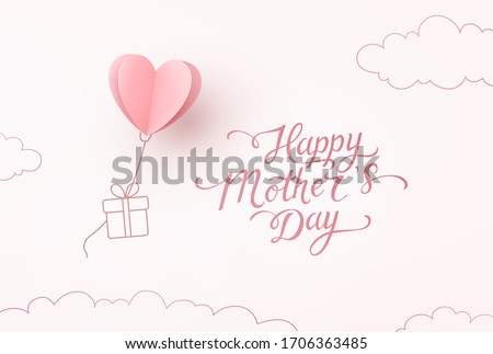 Mother's day greeting card. Vector flying heart balloon with gift box and Happy Mother's Day calligraphy on pink sky background Royalty-Free Stock Photo #1706363485