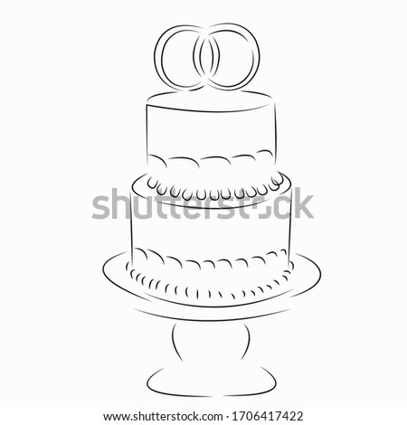 One continuous single drawing line art doodle cake, dessert, wedding, flower, sweet. Isolated flat illustration hand draw contour on a white background
