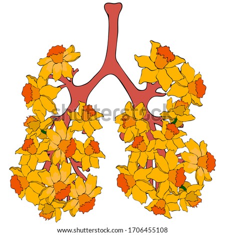 Anatomical human lungs with flowers. Hand drawing vector illustration. Cronavirus infection symbol. Covid-19.