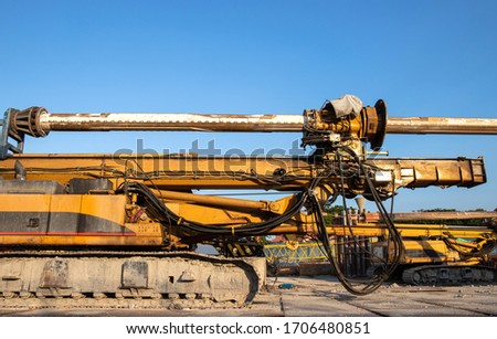 Bore pile rig machine on blue sky background 