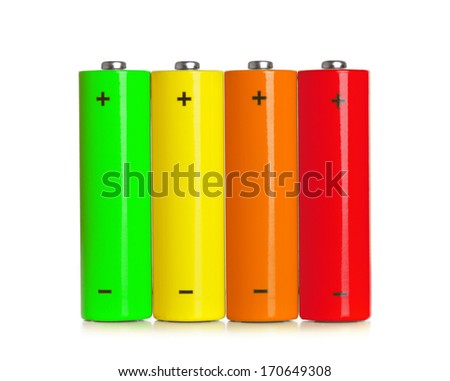 Batteries that represent the level of charge on white background