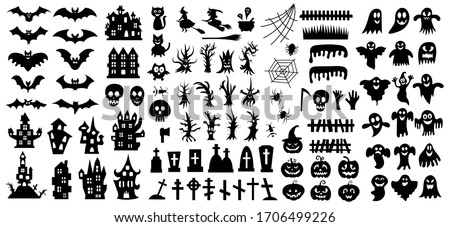 Set of silhouettes of Halloween on a white background. Vector illustration	 Royalty-Free Stock Photo #1706499226