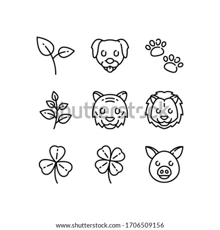 Animals & nature icons set line - vector
