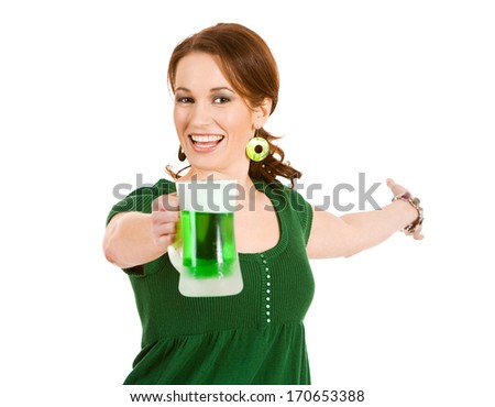 Green: Excited Woman Celebrates St. Patrick's Day