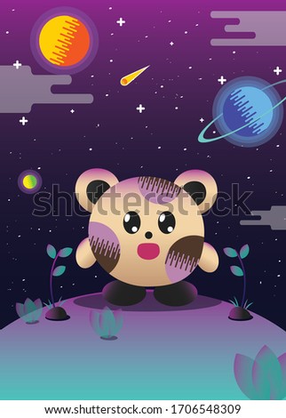 Vector Cute Little Creature and Galaxy