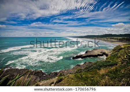 Muriwai beach, western shore of Auckland, New Zealand Royalty-Free Stock Photo #170656796