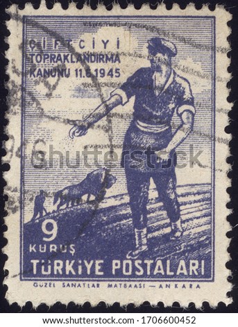 Postage stamps of the Republic of Turkey is offset printing Postal Telegraph and Telephone institutions. Republic of Turkey postage stamps. Royalty-Free Stock Photo #1706600452