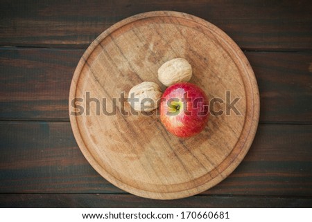 Apple on the wood table