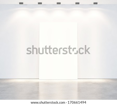 White room with lamps and blank poster