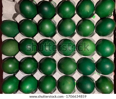 High angle view of  tray of eggs.