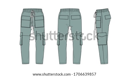Vector Cargo Pants Girls Fashion Cad Sketch Template Basic Woman