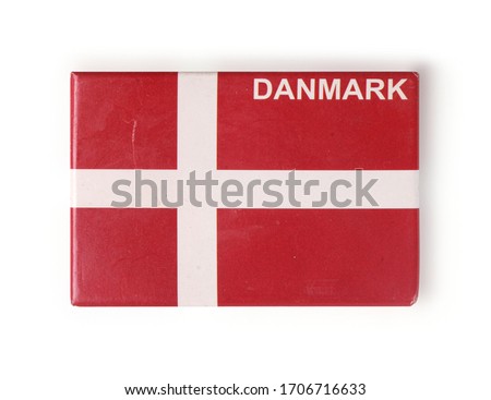 Souvenirs (magnet) from Denmark isolated on white background. Design element with clipping path