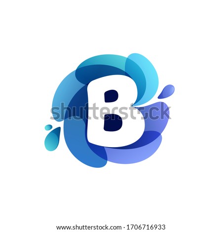 Letter B pure water logo. Swirling overlapping shape with splashing drops. Vector icon perfect for eco identity, marine posters and cleaning labels, etc.