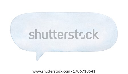 Watercolour illustration of long blank speech bubble. One single object, horizontal shape. Hand painted sketchy drawing on white backdrop, cut out clip art detail for design, banner, card, poster.
