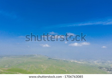 Aerial panoramic spring view of Jordan valley and Lower Galilee from Belvoir Fortress (Kokhav HaYarden National Park), a Crusader fortress in North Israel