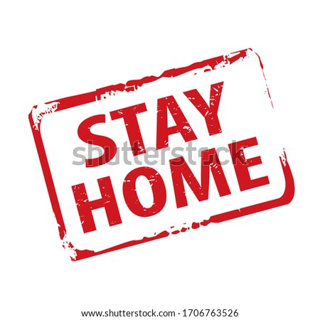 Red grunge stamp and STAY HOME. Vector Illustration.