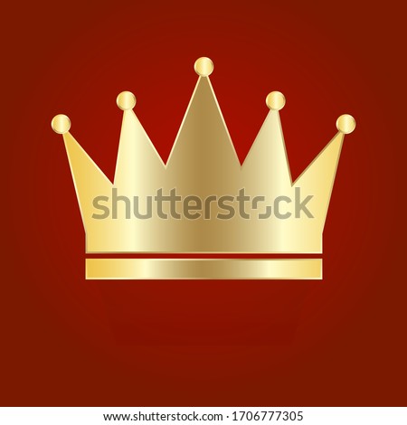 Big golden crown on a red background. Vector illustration. Stock drawing.