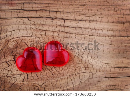 Love. Red Hearts on Wooden background. Valentines Day. Macro
