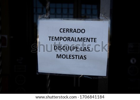 Closed sign on a local shop during coronavirus shutdown in Aguascalientes Mexico