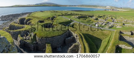 Panorama of Jarlshof Prehistoric Archaeological Site in Shetland, Scotland Royalty-Free Stock Photo #1706860057