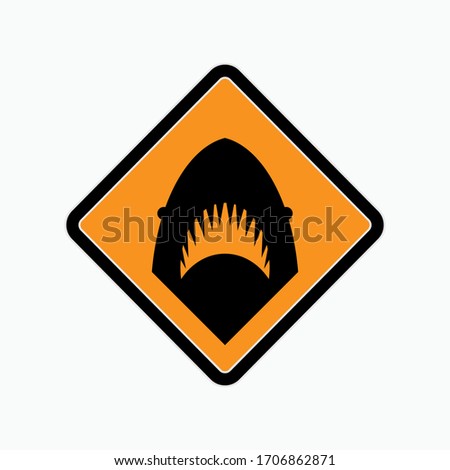 Sign of Beware Shark Attack. Warning When Swimming.