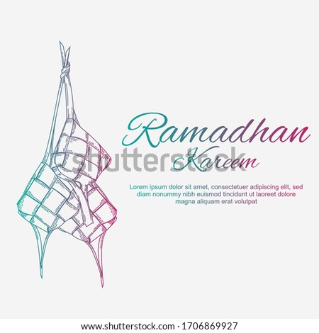 Ramadan kareem with colorful ketupat background to celebrating ramadan and eid fitri purpose