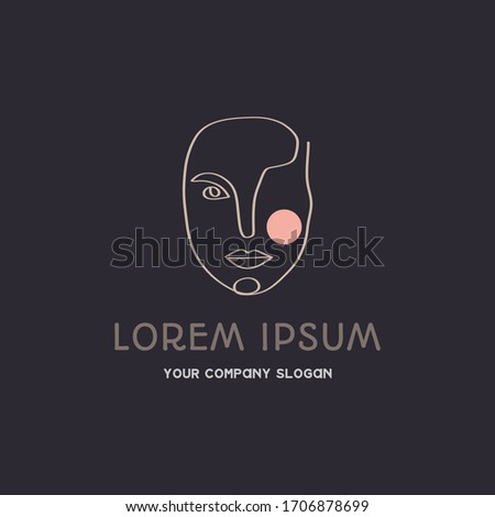 Continuous line woman face beauty fashion logo design concept template vector illustration