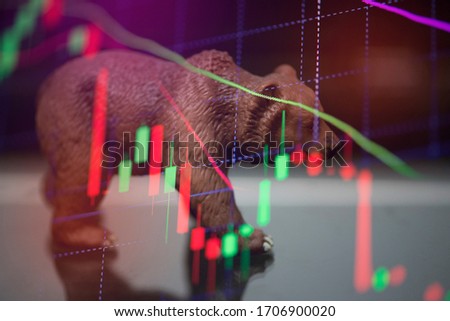 bull and bear market concept with stock chart digital crisis red price drop down chart fall / stock market bear finance risk trend investment business and money losing moving economic