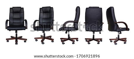 set of Office chair or desk chair isolated on white background in various points of view. Armchair or stool in front, back, side angles. Furniture for Interior design. black office chair Royalty-Free Stock Photo #1706921896