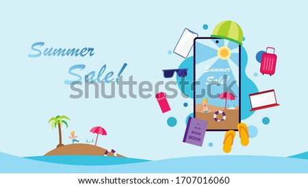 Summer sale poster, Flat design vector illustration, Shopping Banner.