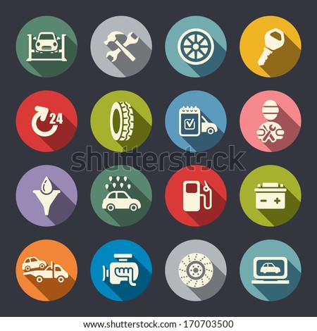 Car service flat icon set