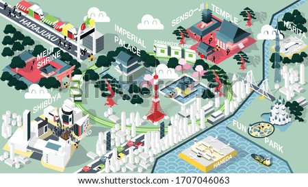 isometric graphic design vector illustration of Tokyo famous place map for travel