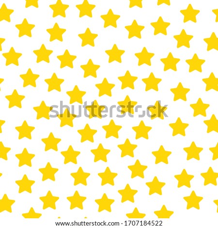 Yellow stars in a chaotic manner on a white isolated background. Children's vector and stock illustration. Apply for printing on fabric, wallpaper, print on clothes and illustrations for books.