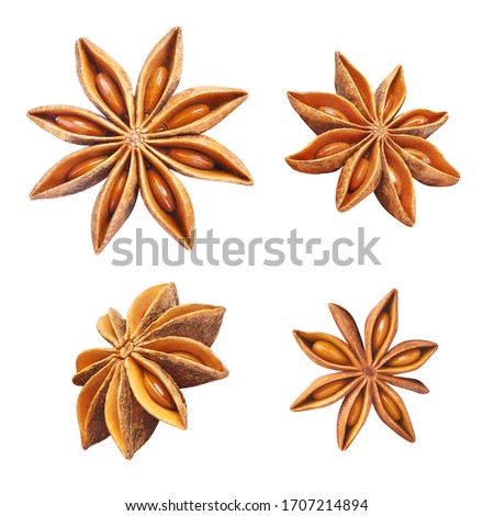 Set of delicious star anise, isolated on white background Royalty-Free Stock Photo #1707214894