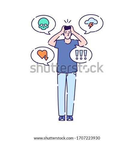 Adult man in depressed vector illustration. Mental disorders. Isolated cartoon character on a white background.