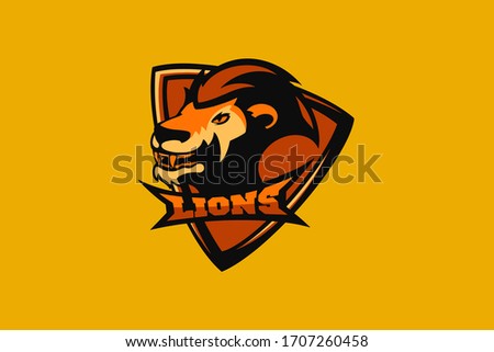 Hand drawn sport team mascot logo design. T-shirt print illustration. Lion.